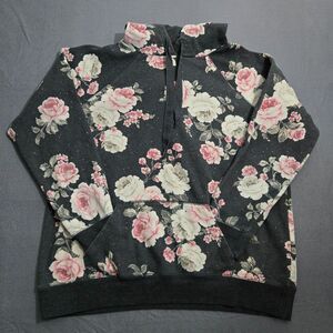Torrid Women 00 M Gray Floral Classic Fit Cozy Fleece Raglan Hoodie
